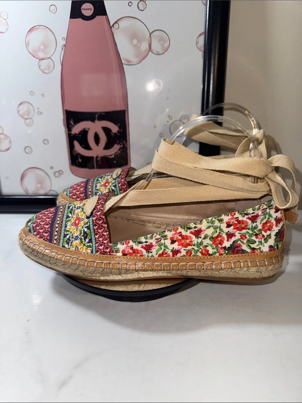 NWOT Antonio Melani Luluna Ankle Wrap Floral Multicolor Espadrille Flats Size 9M